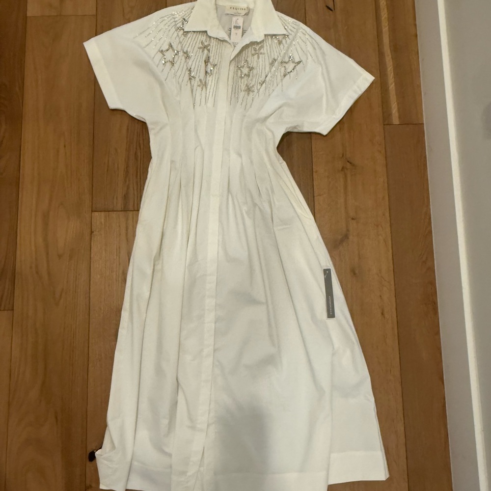White Embroidered Maxi Shirt Dress with Belt from Anthropologie NWT - Picture 5 of 9